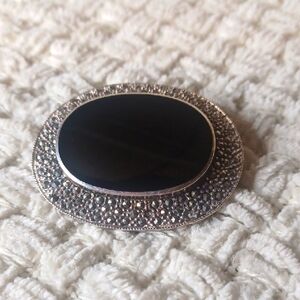 Sterling Onyx Brooch